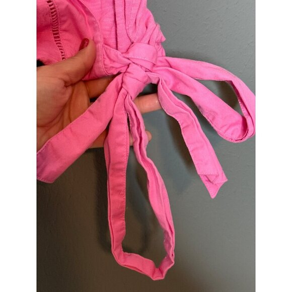 CASLON Women's Small V-Neck SS Embroidered Hem Wrap Top Pink - Picture 5 of 8